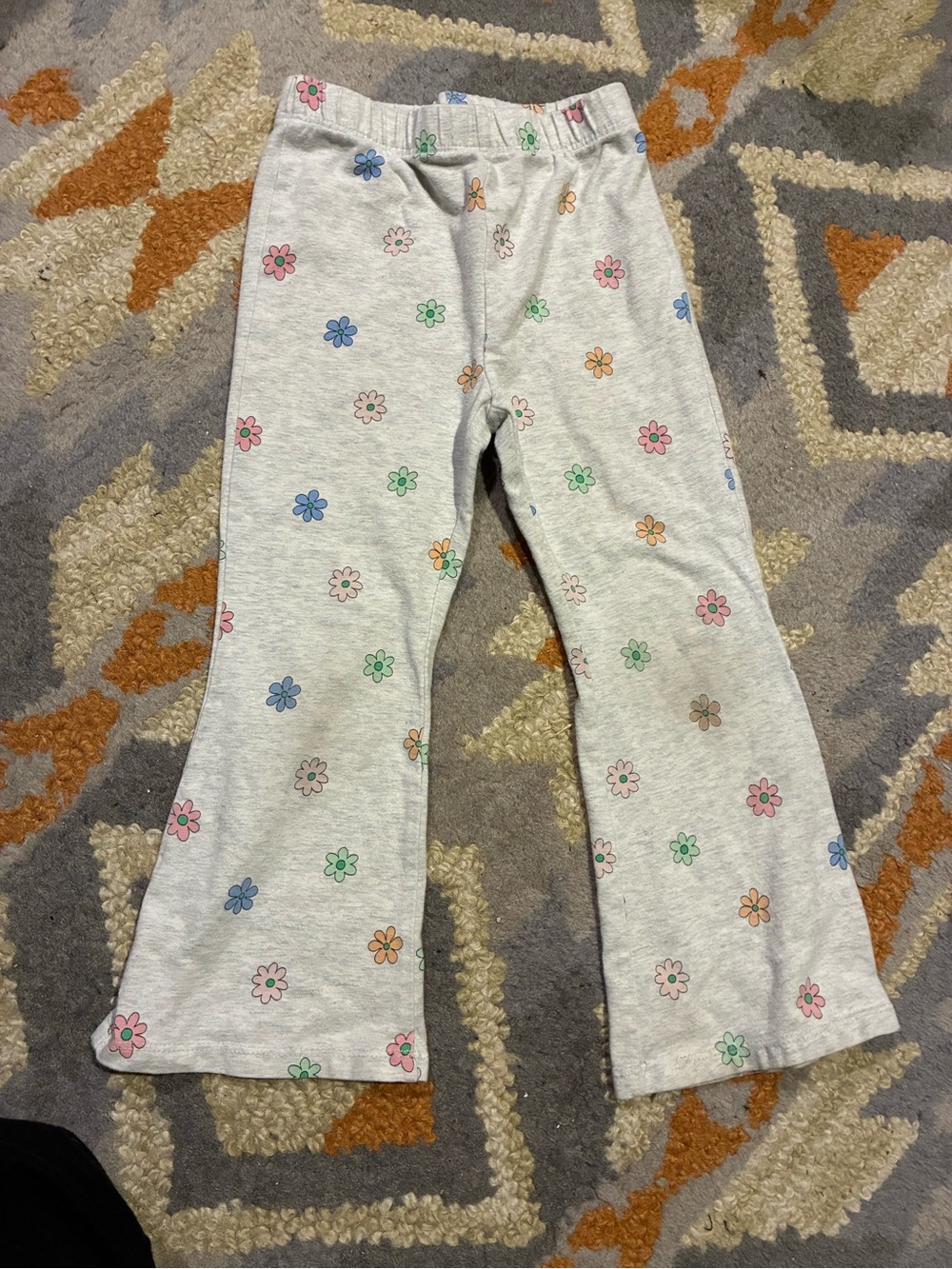 Girls Gray Floral Flare Pants 3t